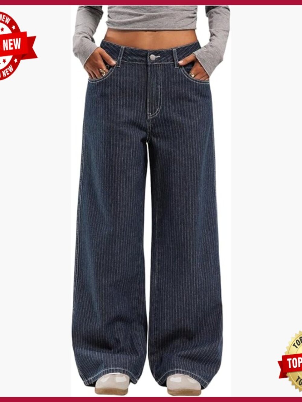 Wide Leg Striped Jeans Low Rise Baggy Pants 90s Trendy Casual Wear